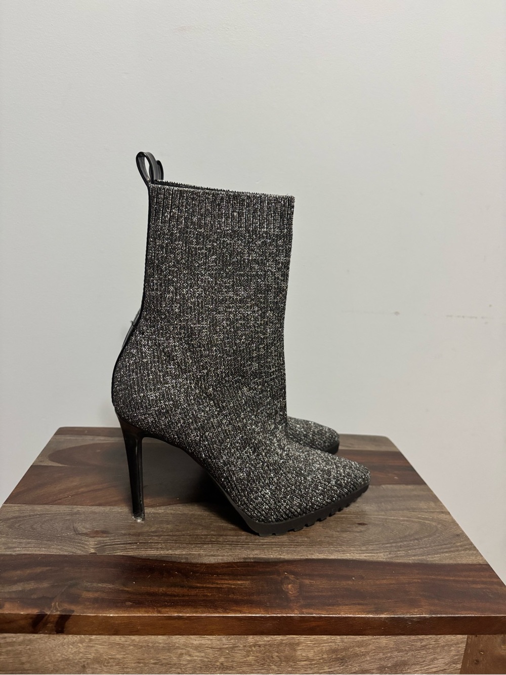 Mix No. 6 Metallic Black Knit Sock Ankle Boots